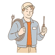 插畫呈現一位背著工具包的工人，手持螺絲起子和扳手，象徵在買中古屋注意事項中應該留意房屋維修與專業工匠的支援