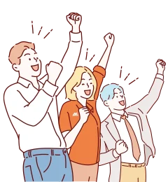 插圖中三位男女歡呼舉手，展現因買房投資賺錢而成功的喜悅與成就感