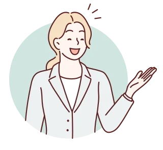 這張插畫呈現一位穿著西裝外套的女性微笑並指向右側，象徵在房地產課程中講師熱情分享投資知識